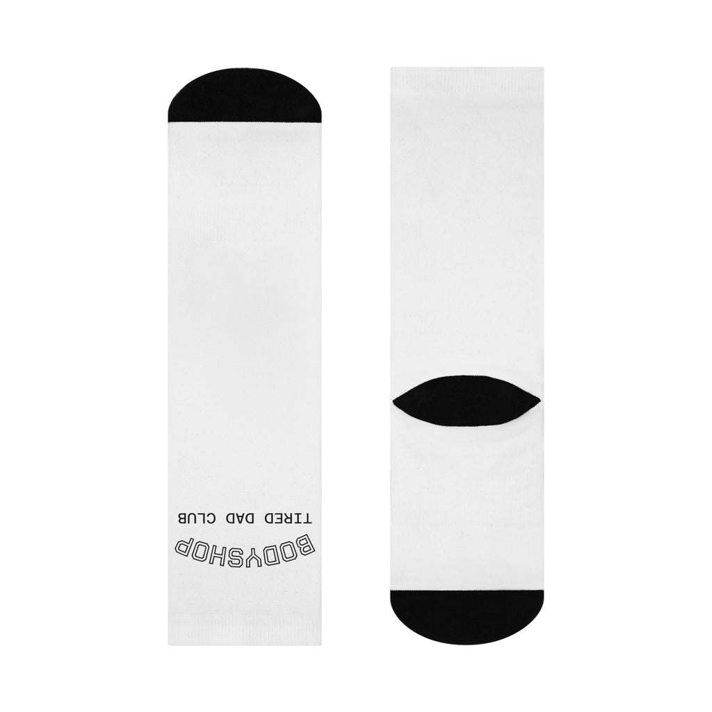 Cushioned Crew Socks — 'WRK FKNG HRDR.' Bold Text Athletic Socks for Tired Dads