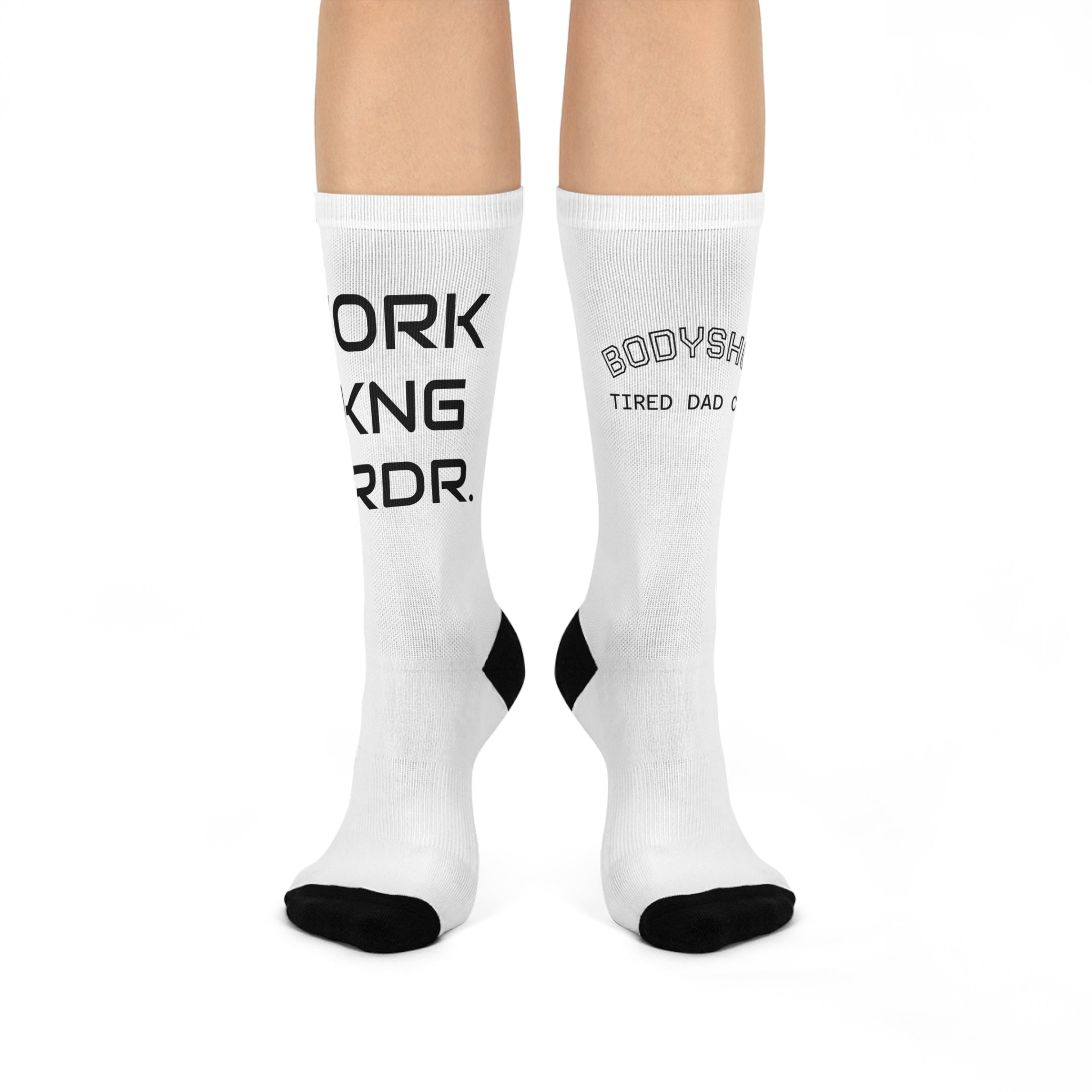 Cushioned Crew Socks — 'WRK FKNG HRDR.' Bold Text Athletic Socks for Tired Dads