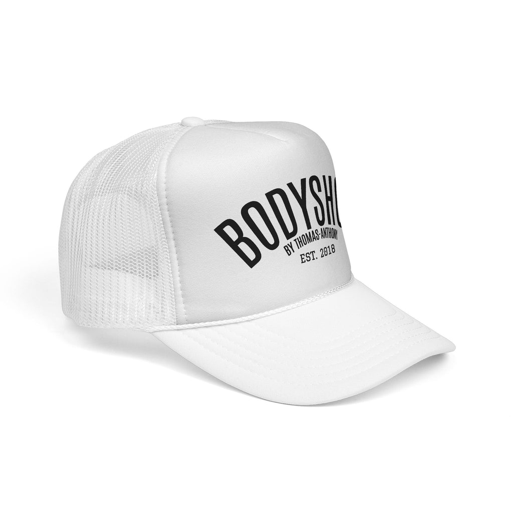 Bodyshop Trucker Cap – Vintage Arched Logo Mesh Hat (Est. 2018)