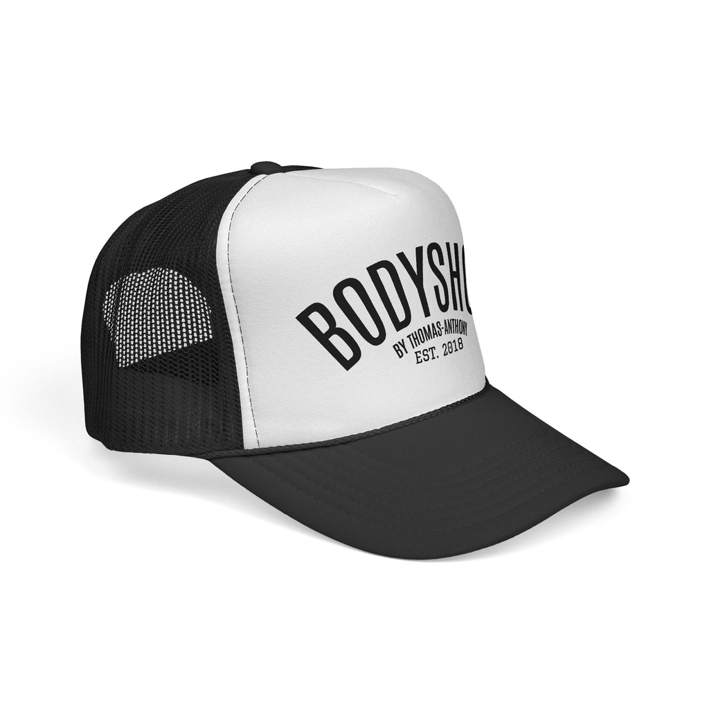Bodyshop Trucker Cap – Vintage Arched Logo Mesh Hat (Est. 2018)
